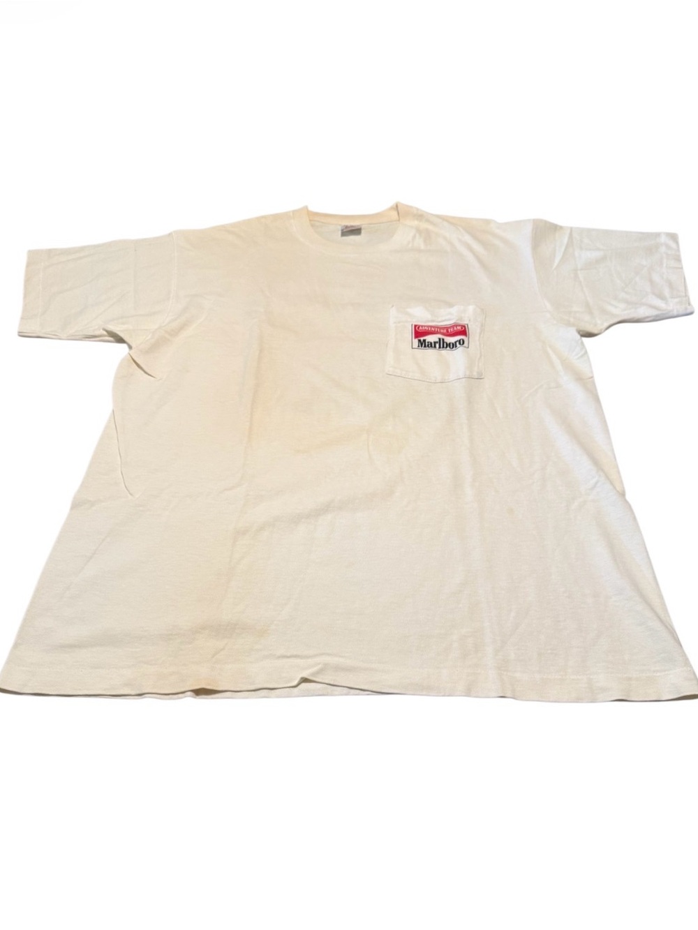 Marlboro Cream Short-Sleeve Pocket Tee with Red Logo